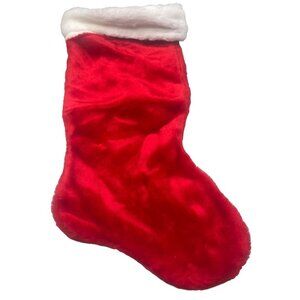 Christmas stocking foe fur solid red white decor 19" READ